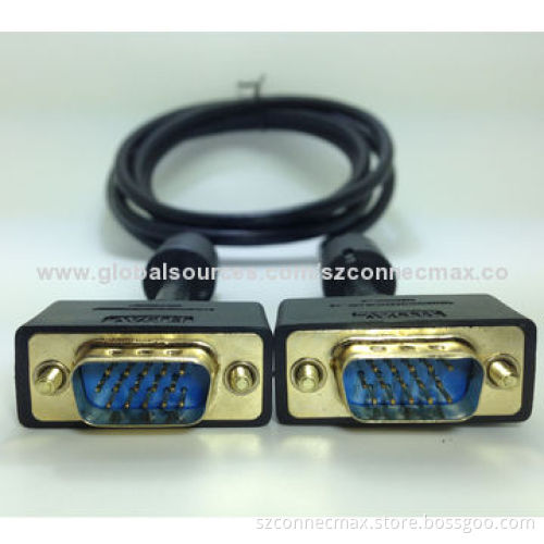 Gold plated VGA cable with screw, HD 15P male to male VGA cable